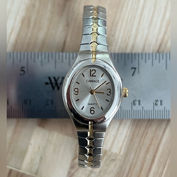 Carriage Ladies Watch Stainless Dial Two Tone Stretch Stainless Bracelet - Picture 7 of 12